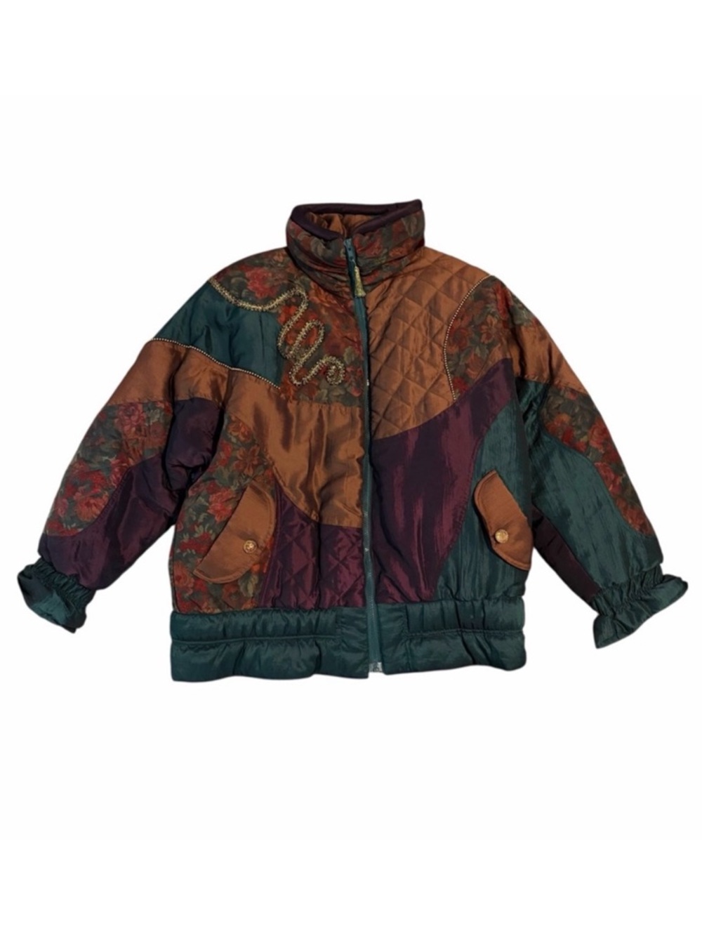 Vintage Innovations by Izzi Puffer Jacket Patchwork Coat Large